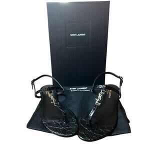 Saint Laurent Cassandra Flat Sandals Black Patent Leather Black NEW EU 36 US 6